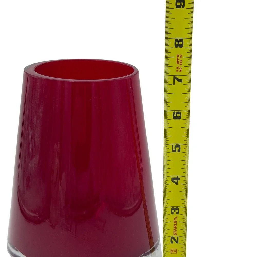Vtg Ruby Red Art Glass Vase Heavy Clear Mid-Century Modern 7in Erickson Style